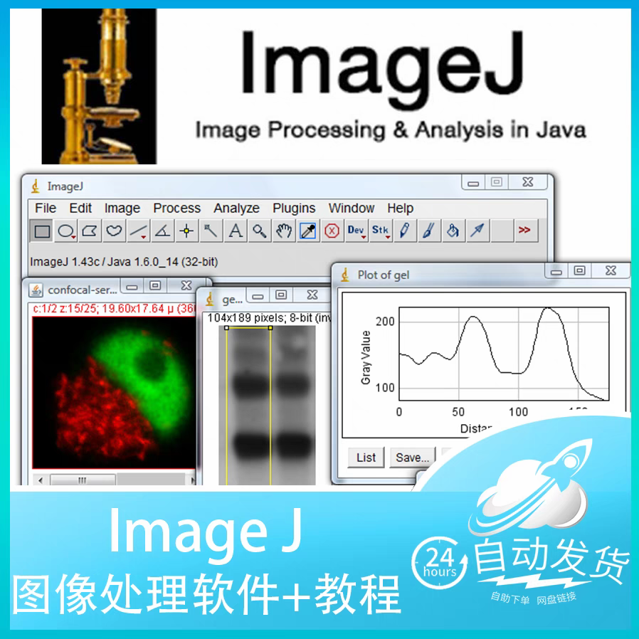 ImageJ/FIJI 软件安装包 Win/Mac 最新版简体中文版 原版软件 永久激活 支持远程 重装可用 现在下单赠送学习教程 自动发货